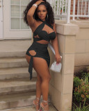 Sexy Solid Halter Hollow Bandage Mini Skirt 2 Piece Sets NIK-248