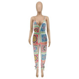 Fashion Casual Print Sling jumpsuit (With Belt) WMEF-2068