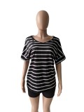 Casual Striped T Shirt And Shorts 2 Piece Sets WUM-2526