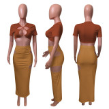 Sexy Short Sleeveless Hollow Long Skirt 2 Piece Sets NIK-247