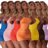 Solid Color Tube Top Sexy Drawstring Dress ME-S850