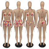 Floral Print Swimsuit Beach 4 Piece Sets XINF-60011
