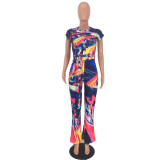Fashion Tie-dye Printed Short Sleeve And Pants Two Piece Sets AWN-5041