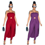 Solid High Low Strspless Top And Pants 2 Piece Sets MK-3059