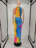 Tie Dye Print Tank Top Long Skirt 2 Piece Sets SMF-8100