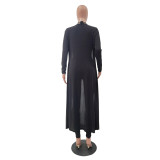 Solid Deep V Neck Jumpsuit+Long Cloak 2 Piece Sets TR-1159