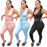 Solid Sleeveless Two Piece Pant Sets MN-9310