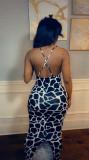 Fashion Sexy Print Backless Maxi Dress RUF-8936