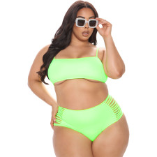 Sexy Plus Size Solid Color Sling Hollow Swimsuit  Two Piece Set CQ-123
