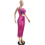 Tie Dye Print Sleeveless Midi Dress JPF-1047