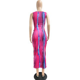 Tie Dye Print Sleeveless Midi Dress JPF-1047