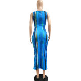 Tie Dye Print Sleeveless Midi Dress JPF-1047