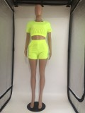 Solid Color Casual Short Sleeve Shorts  Two Piece Sets DMF-8179