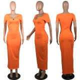 Sexy Solid Short Sleeve Slim Maxi Dress YFS-3718