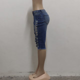 Plus Size Denim Ripped Hole High Waist Half Length Jeans HSF-2515