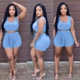 Casual Solid Tank Top Sashes Shorts 2 Piece Sets OYF-8267
