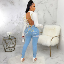 Denim Ripped Hole Skinny Jeans Pencil Pants HSF-2559