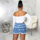 Plus Size Denim Ripped Hole Patchwork Jeans Shorts HSF-2540