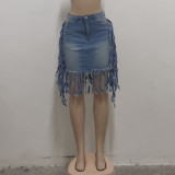 Denim Tassel High Waist Mini Skirt HSF-2416