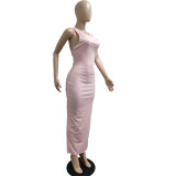 Sexy Solid Sleeveless Backless Split Maxi Dress JPF-1046