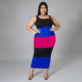 Plus Size Contrast Color Sleeveless Long Dress SFY-2114