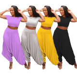 Solid Crop Top And Loose Harem Pants 2 Piece Sets SFY-2112