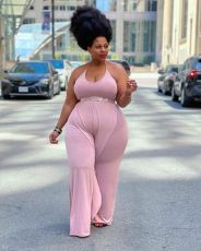 Plus Size Solid Halter Ruffled Jumpsuit Without Belt XYKF-9288