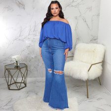 Plus Size Denim Ripped Hole Flared Jeans HSF-2302