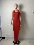 Fashion Slit Backless Solid Color Sleeveless Dress YFS-10008