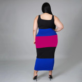 Plus Size Contrast Color Sleeveless Long Dress SFY-2114