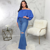 Plus Size Denim Ripped Hole Flared Jeans HSF-2302