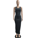 Sexy Solid Sleeveless Backless Split Maxi Dress JPF-1046