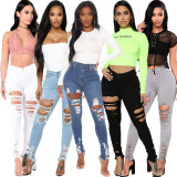 Denim Ripped Hole Skinny Jeans Pencil Pants HSF-2458