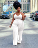 Plus Size Solid Halter Ruffled Jumpsuit Without Belt XYKF-9288