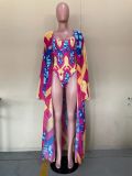 Sexy Printed One-Piece Swimsuit+Long Cloak 2 Piece Sets OLYF-6066