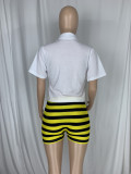 Plus Size Tie-Up Top+Striped Shorts 2 Piece Sets CL-6110