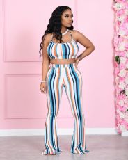 Colorful Striped Cami Top Flared Pants 2 Piece Sets LSF-91163