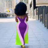 Plus Size Multicolor Splice Strap Dress (Without Belt) WPF-8008