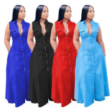 Plus Size Solid Sleeveless Pocket Maxi Dress MOF-86632