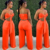 Sexy Solid Strapless Wide Leg Pants 2 Piece Sets FNN-8618