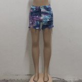 Fashion Sexy Ripped Tie-dye Denim Shorts HSF-2428