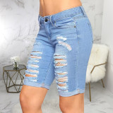 Plus Size Frayed High Waist Straight-leg Denim Shorts HSF-2482