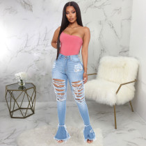 Plus Size Fashion All-match Ripped Micro Flared Jeans HSF-2277-6