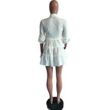 Plus Size Solid High Waist Long Sleeve Ruffled Mini Dress OMY-0022
