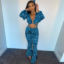 Sexy Leopard Long Sleeve Two Piece Pants Set XINF-60017