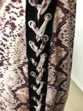 Snake Skin Print Lace-Up Bodycon Midi Dress BDF-6006