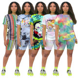 Plus Size Tie Dye Print Two Piece Shorts Set TE-3982