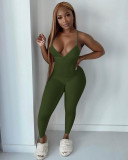 Sexy Solid V Neck Backless Cross Strap Jumpsuit NIK-252