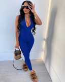 Sexy Ribbed V Neck Halter One-Piece Jumpsuit MIL-251