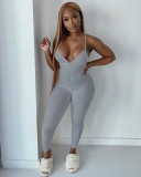 Sexy Solid V Neck Backless Cross Strap Jumpsuit NIK-252